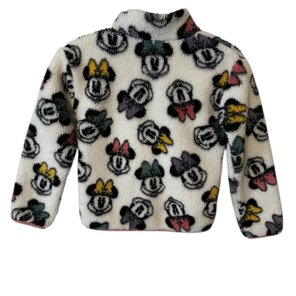 Disney Minnie Mouse Sherpa Zip Up Sweater Jacket Coat White Pink Trim Kid Size 8 - Picture 2 of 6